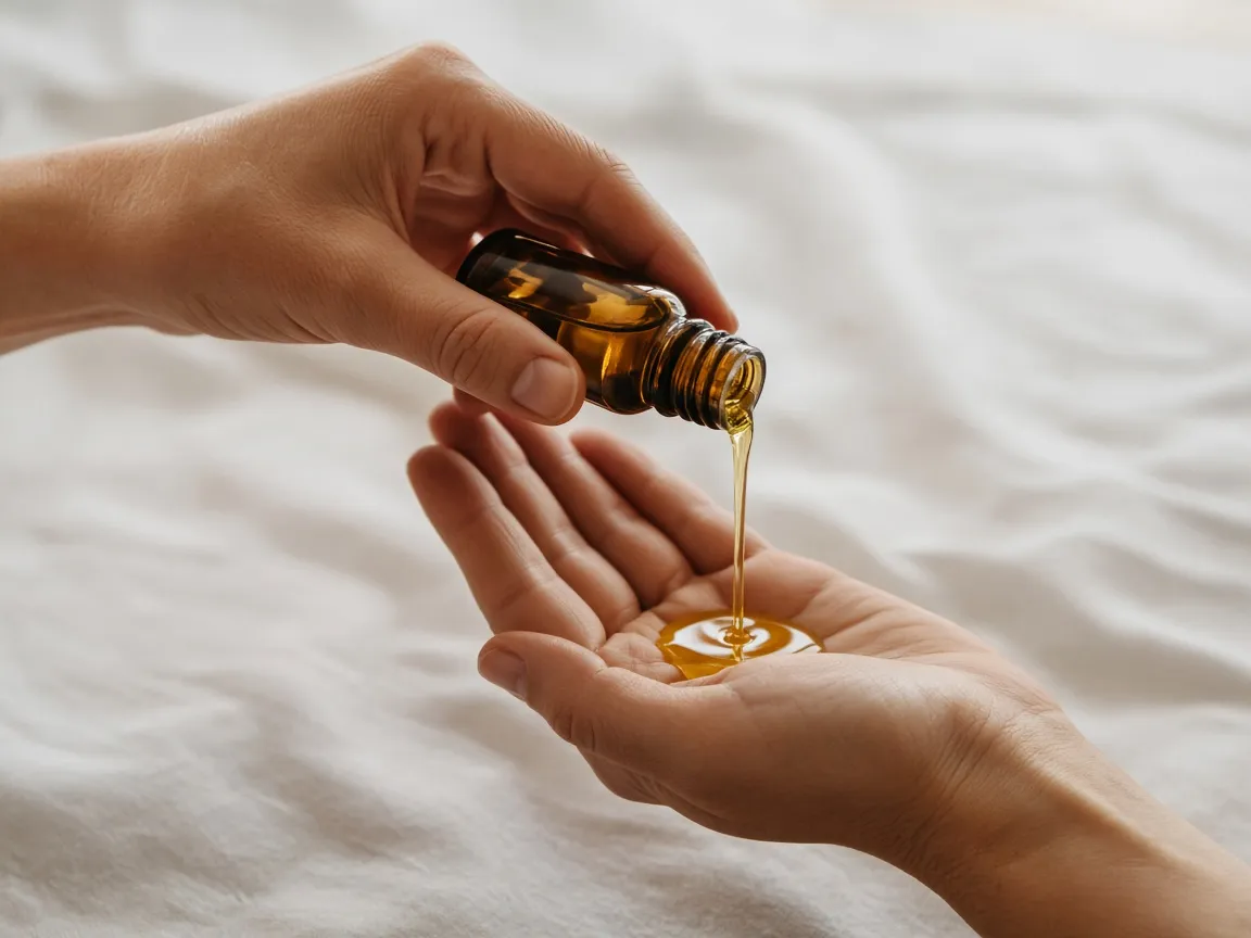 Hands pouring massage oil
